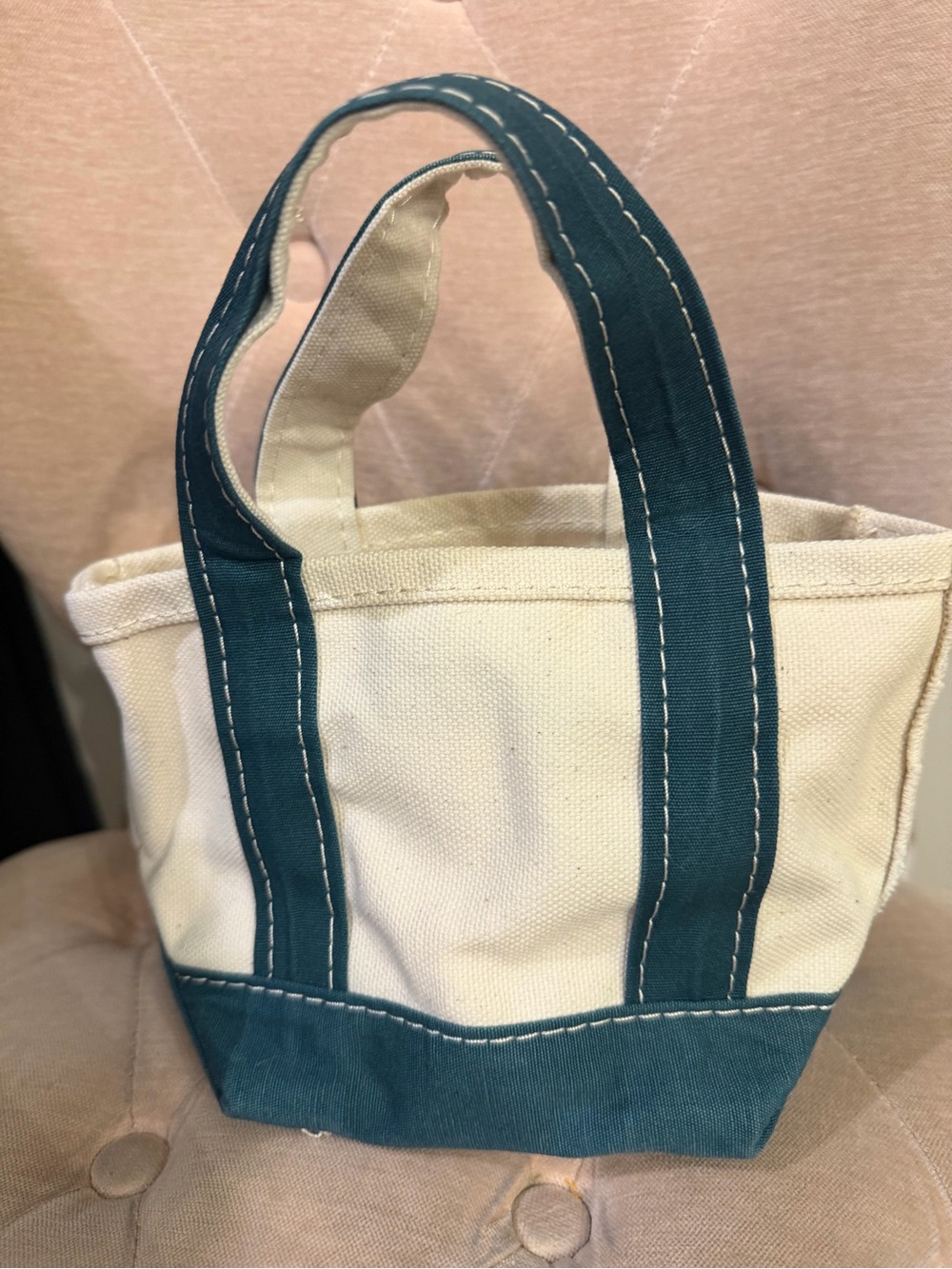 Vintage L.L. Bean Cream Mini Canvas Tote with green Trim and Embroidered Leaves - Picture 5 of 5